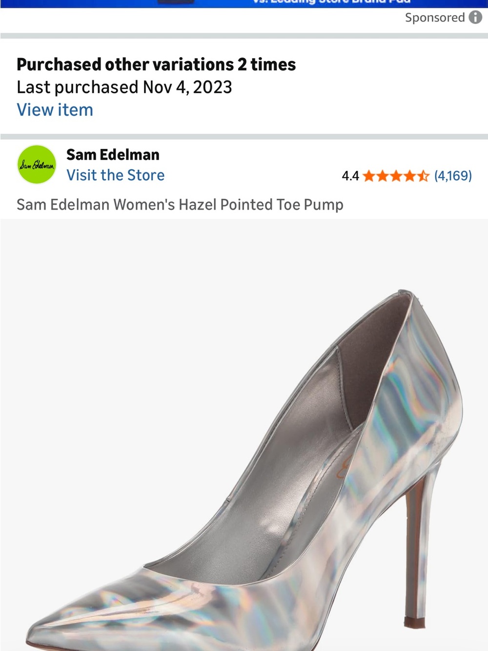 Sam Edelman Silver Metallic Iridescent Pointed-Toe Pump